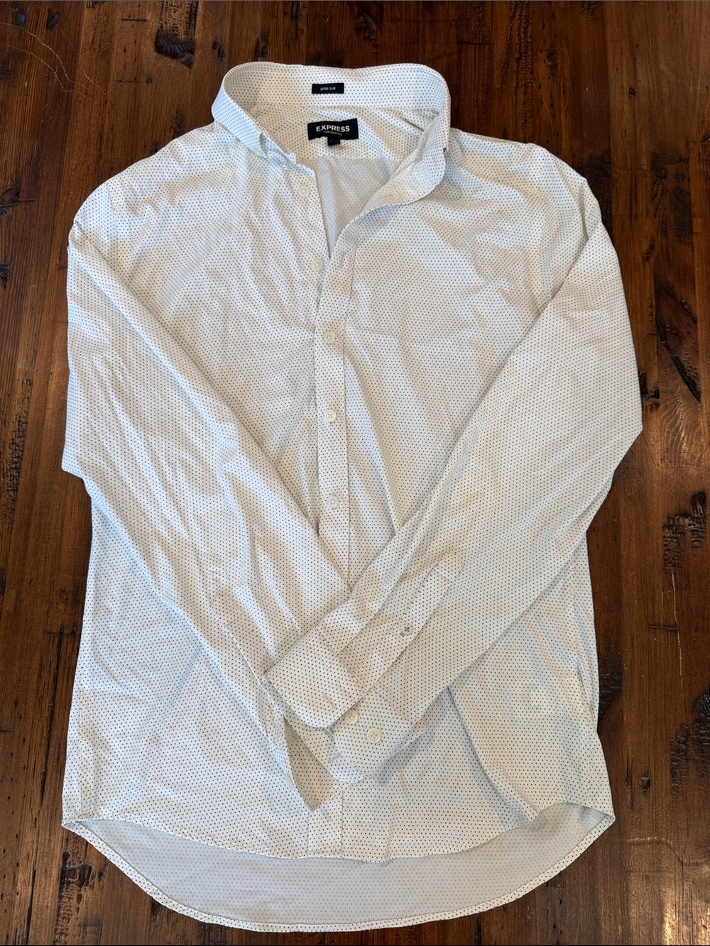 Express Men’s White Button-Down Shirt with Navy Micro-Dot
